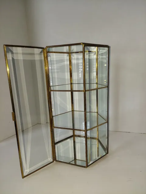 Beveled Glass & brass Octagon Display Case, 12 1/2 inches tall, 7 1/2 wide