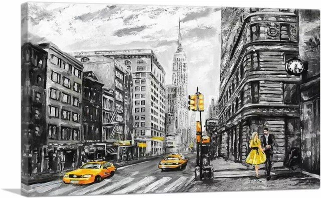 ARTCANVAS New York City Yellow Dress Cabs NYC Canvas Art Print