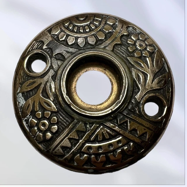 Antique Victorian Eastlake “Branford” Brass Door Knob Rosette Collar Back Plate
