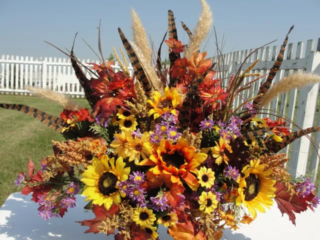 Country Window Box / Harvest Headstone Grave Flowers Tombstone Saddles Feathers