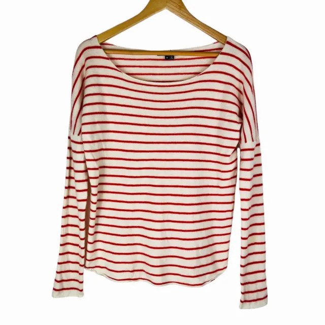 Vince Cashmere Striped Boatneck Pullover Sweater Women's Small Red/Cream