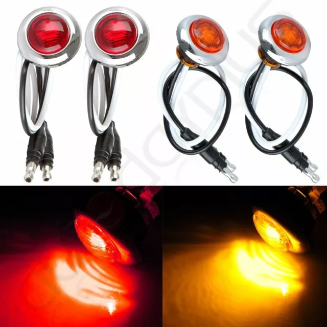 4x Red/Amber Trailer Bullet Side Marker Truck Light Chrome Bezel Clearance Lamp