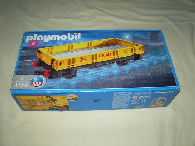 " Playmobil 4126 Wagon Plateau Jaune Marchandises Train Rc Etat Neuf