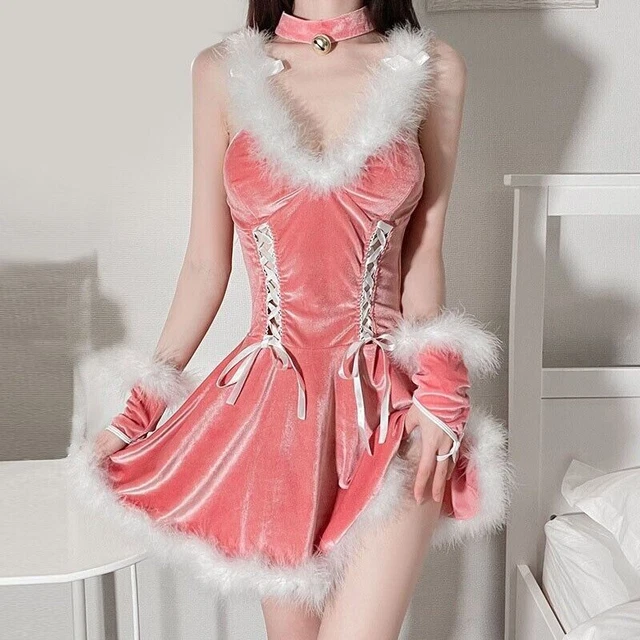 Japanese Girls Lady Velvet Maid Cosplay Costume Furry Sexy Lingeries Nightdress