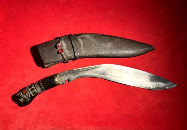 Wwii English British Indian Fighting Knife Gurkha Kukri W/ Leather Sheath - Ww2