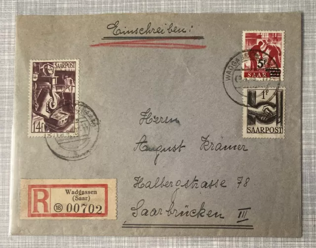 Saarland - Einschreibebrief mit Mischfrankatur Mi.-Nr. 232 II + 249