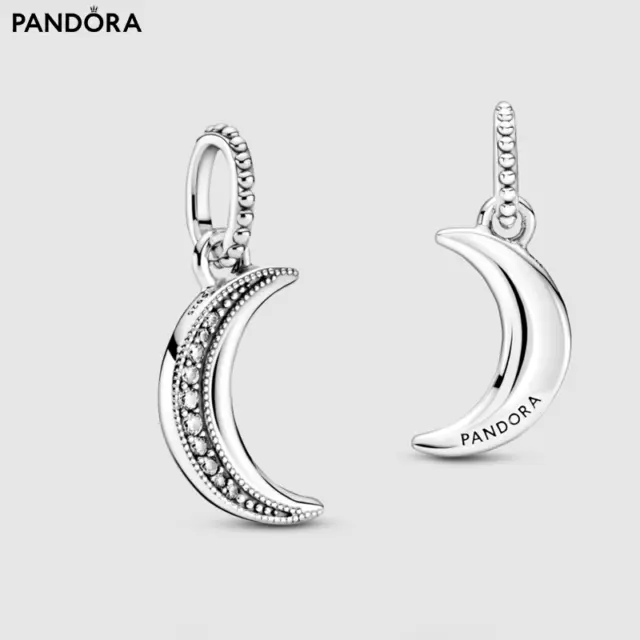 Authentic Sterling Silver Pavé Sparkling Crescent Moon Dangle Charm #399184C01
