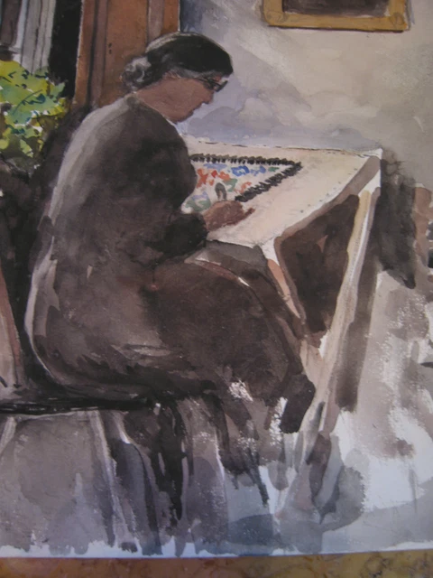 Vtg Antique Début 20th Siècle E Un Trego Aquarelle Peinture De Femme Dessin 2