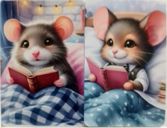 swap cards Modern playing card back Cute Mice reading a book in bed