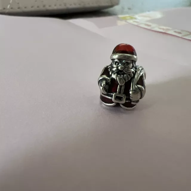 Genuine Pandora Silver Moments Father Christmas Enamel Santa Charm