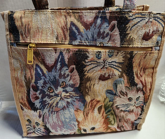 Vintage Cats Tapestry Tote Purse Zipper Closure Coin Purse