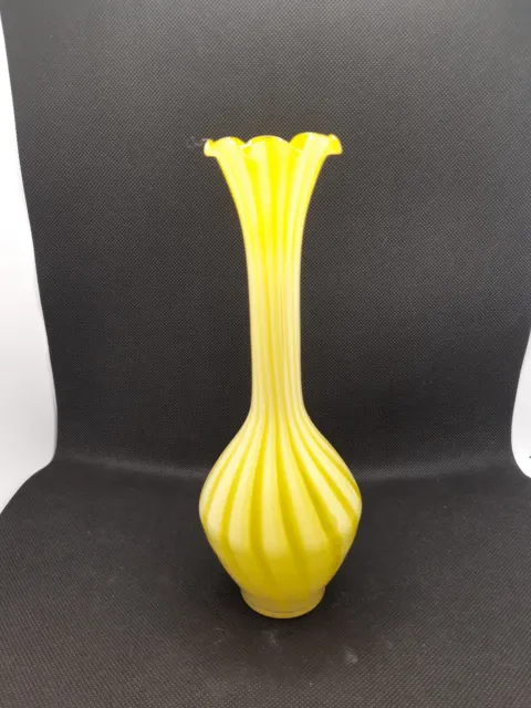 Deco Bimini Lauscha 1930's Lampwork Striped Glass Bud Vase Yellow 7.25"