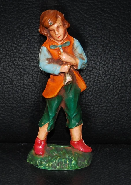 SEHR Alte Krippenfigur ca.60/70J Schäfer Hirte mit Flöte Pappmache Masse-