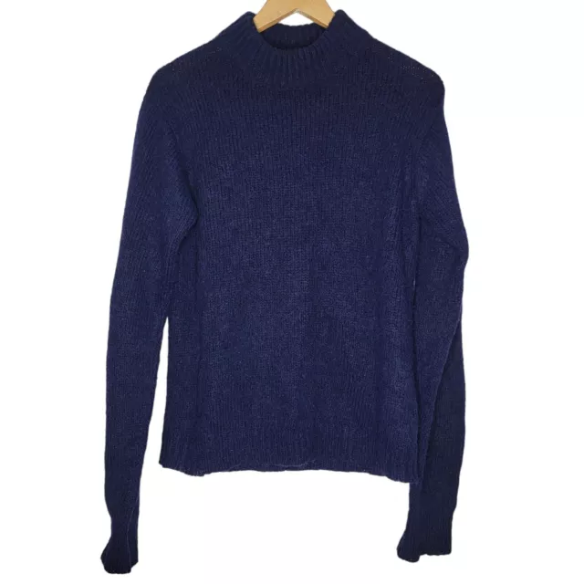 Tibi Small Navy Blue Mock Neck Long Sleeve Knit Alpaca / Wool Pullover Sweater