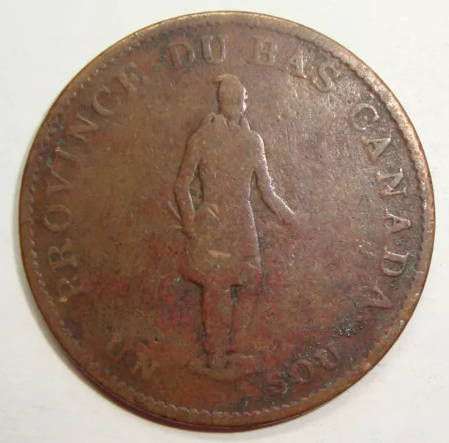 1837 Un Sou Lower Canada Half Penny Token Coin
