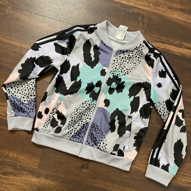 Adidas girls animal print track jacket full zip logo size xl / 16