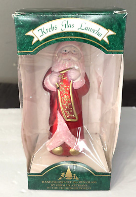 Vintage Glas Lauscha Blown Glass Santa Claus Krebs Christmas Ornament 6.75" Tall