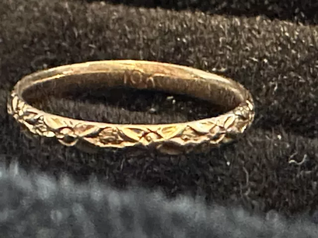 Antique Embossed Baby Ring Child Band 10K Yellow Gold Size 0