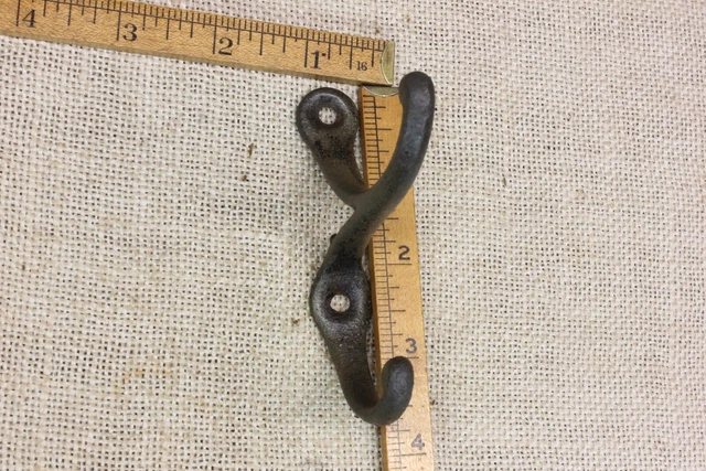 Old Double Coat Hook School Farm House Primitive RARE Cast Iron 3 3/4” vintage 6