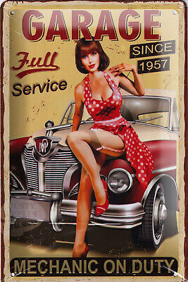 Retro Blechschild "Lucky Lady OIL" Auto KFZ Werkstatt Garage Tankstelle 20x30cm 