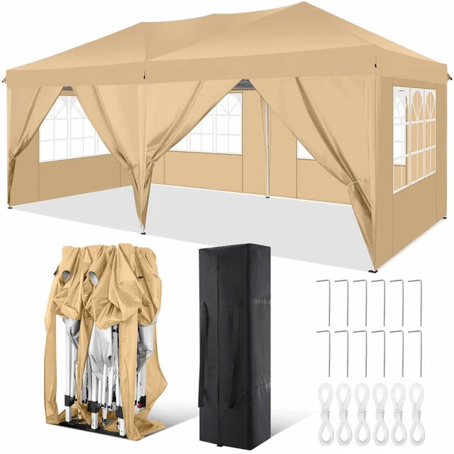 Pavillon 3x3/6m Wasserdicht Partyzelt Festzelt mit Fenstern Bierzelt Gartenzelt