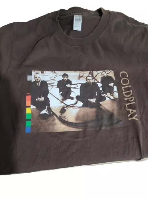 VTG Coldplay 2005 Twisted Logic Tour Brown Graphic T Shirt Size Medium