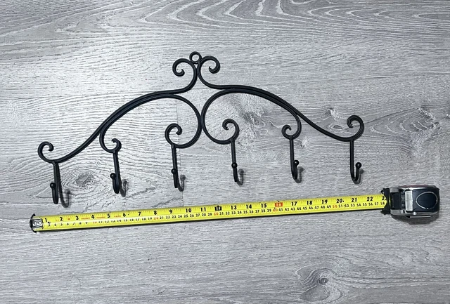 22” Blacksmith Iron Wall Mount Coat Rack 6 Hook hanger Farmhouse Black