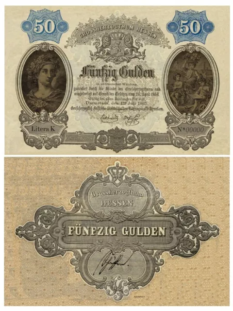 Fünfzig Gulden, Grossherzogthum Hessen ,1865, Reproduktion 