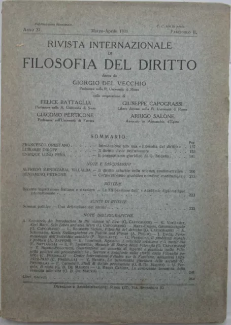 J 9839 Rivista Internazionale Di Filosofia Del Diritto Fasc. 2 Del 1931