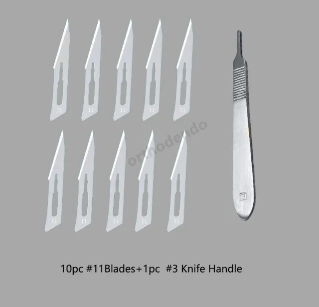 10pc Sterile #11 Surgical Blades with 1pc #3 Scalpel Knife Handle Medical Dental