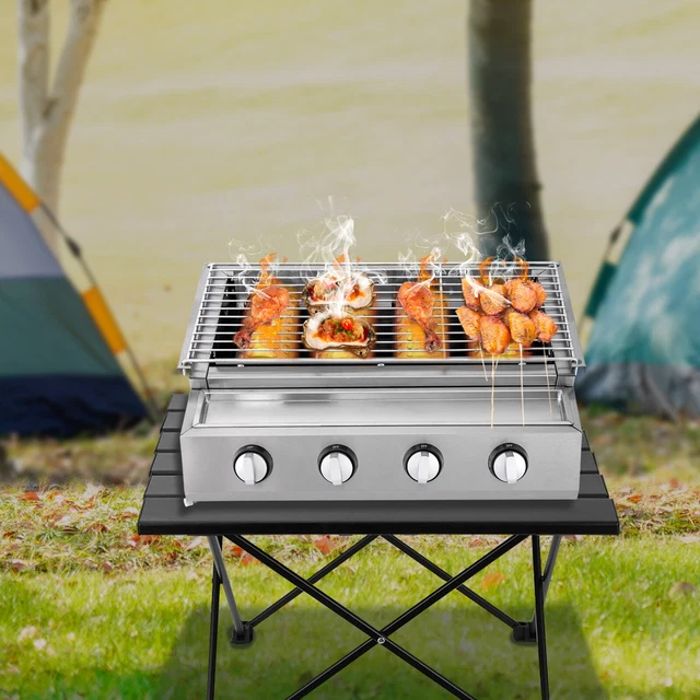 NEU Edelstahl-Brenner Gasgrill Gasbräter 4-flammig LPG Gastro BBQ Tischgrill DHL