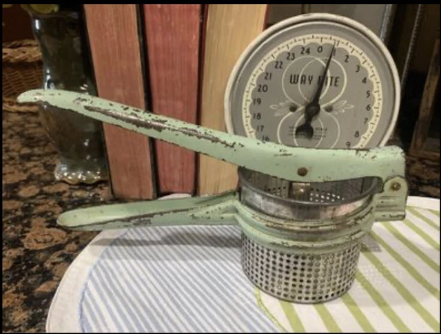 Vintage Food Press Potato Ricer Green Handled Press French country farmhouse