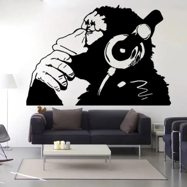 Banksy Chimp Monkey Wall Decal Decor Sticker Vinyl Thinking Ape Gorilla DJ Mural