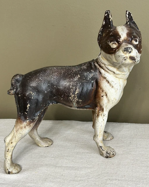 Antique Right Facing 10" Hubley Large Boston Terrier Dog Cast Iron Doorstop