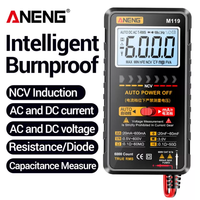 fr Portable Multimetro LCD Display 6000 Counts Temp Resistance for Ohm Diode NVC