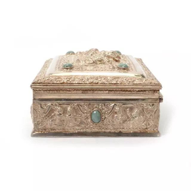 Impressive Burmese Repousse Silver Box. 2
