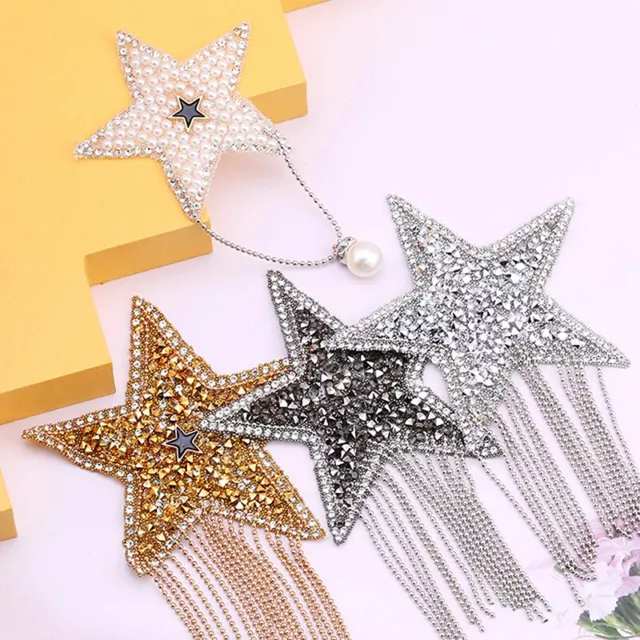 Rhinestone Five-pointed Star Pattern Fix Clothe Patches Sequined Iron-on Patc-wf