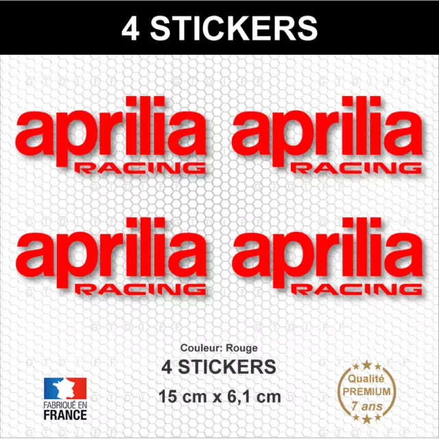 4 Stickers APRILIA Racing Rouge Autocollants Moto Adhésifs Scooter 150x61 mm