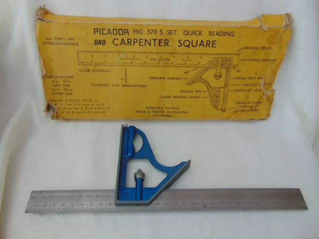 Vintage Picador Adjustable Steel Combination Carpenter Square & Level no. 3750S