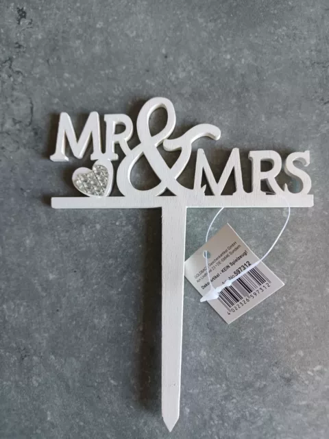 Mr & Mrs Tortentopper Stecker Deko Hochzeit weiss NEU