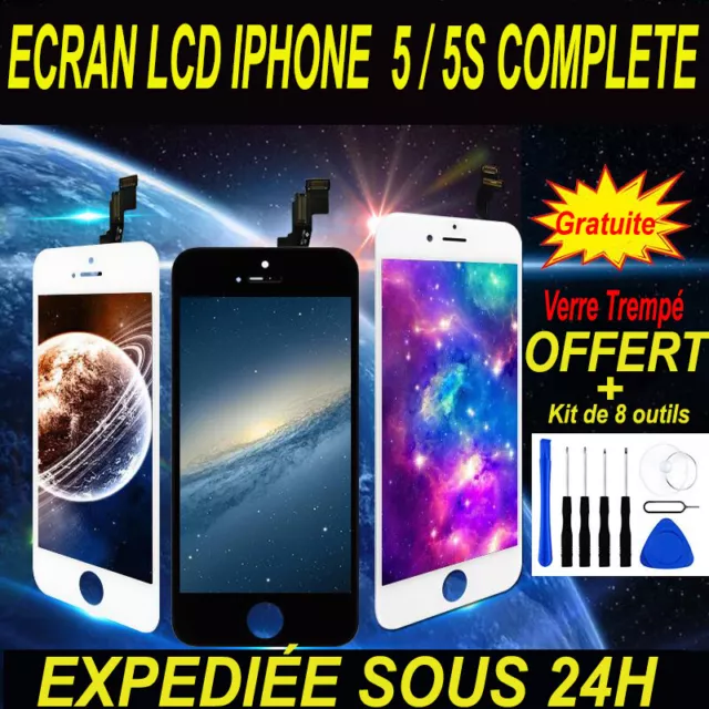 Bloc Complet Vitre Tactile + Ecran Lcd Retina Iphone 5/5C/5S/ Noir Ou Blanc