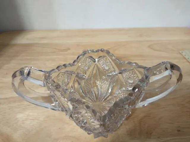 American Brilliant Cut Glass Crystal Square Double Handle Open Sugar Bowl Beauty