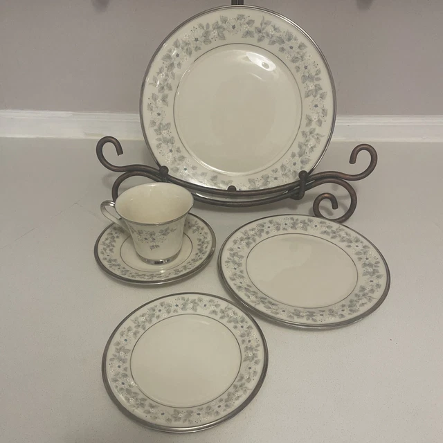 Vintage Lenox Fine China Windsong Platinum Trim 5 Piece Place Setting USA Made
