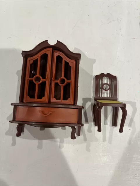 Jean Of West Germany Display Cabinet 9.5cm Brown 1970s Vintage Doll House, Chair