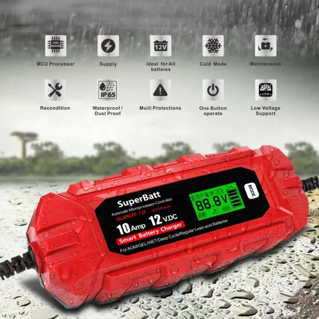 SuperBatt 12V 10A Automatic Smart Battery Charger = NOCO GENIUS 5UK 10UK G7200UK