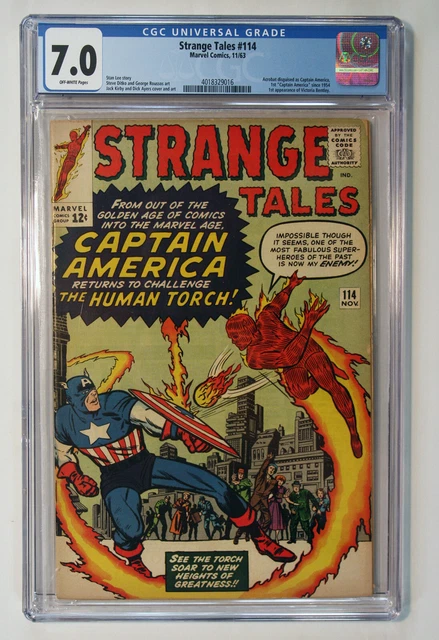CGC 7.0 : STRANGE TALES #114: Nov 1963: 1st Capt America since 1954: Kirby Ditko