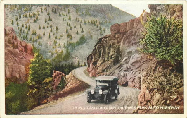 Automobile Cascade Canon Pikes Peak Highway HTTCO Colorado 1920s Postcard 7440