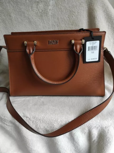 Dkny Brown Leather Ava Zip Crossbody Bag