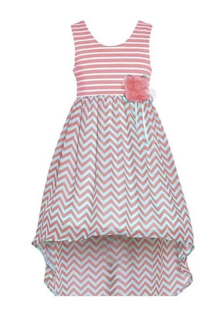 Rare Editions High Low Chevron Striped Dress, Size 6x