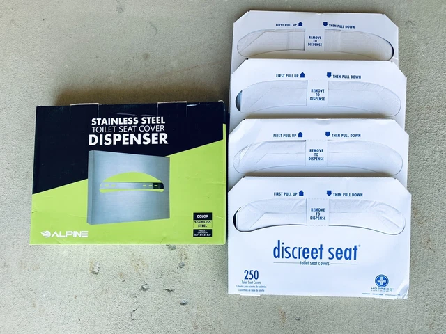 Alpine Industries Stainless Steel Toilet Seat Cover Dispenser + 1000 Sheets